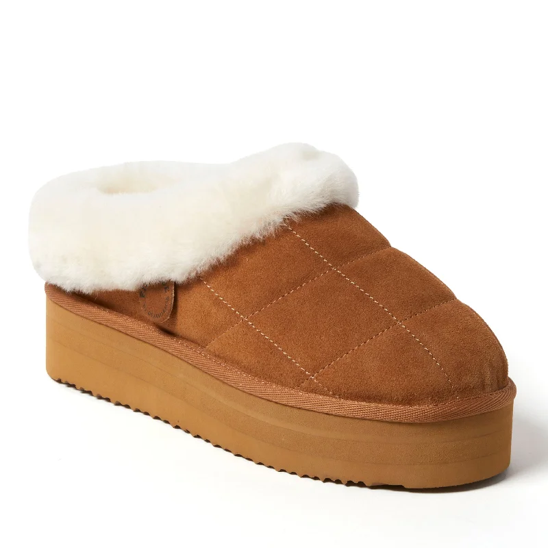 Fireside by Dearfoams Women's Bendigo Genuine Shearling Quilted Platform Clog Glow - in - the - Dark Shoe Design  