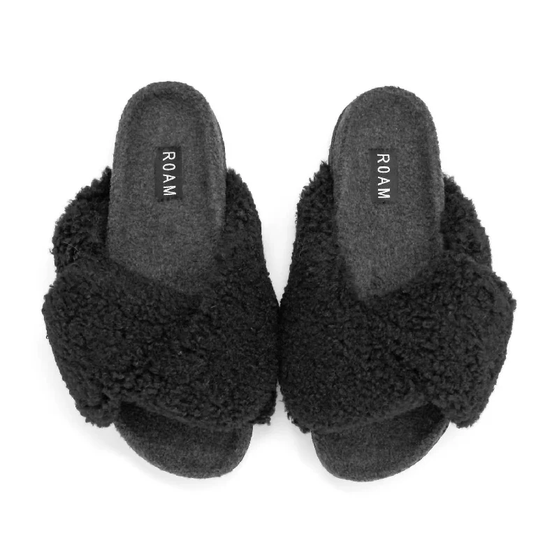 Foldy Cush Slipper In Black Faux Shearling Dressy Chelsea Boot Style 