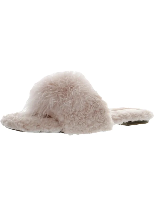 Francie Womens Faux Shearling Slip On Slide Slippers Zip - Up Boot Style  