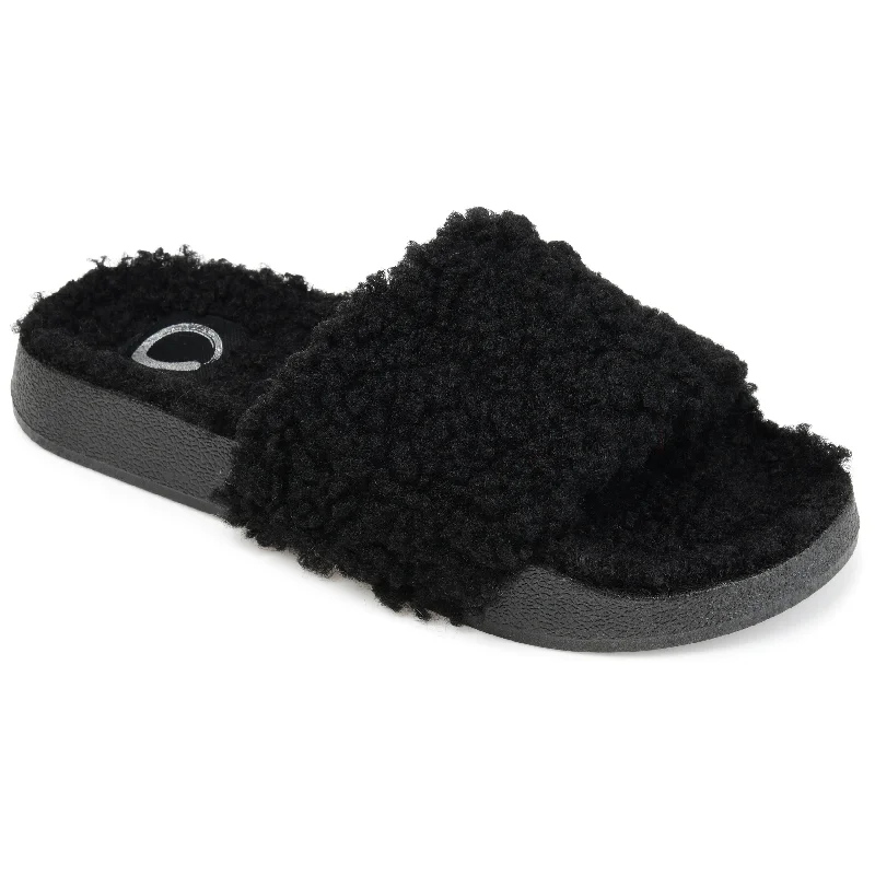 Journee Collection Women's Faux Fur Haimi Slipper Striped Shoe Style  