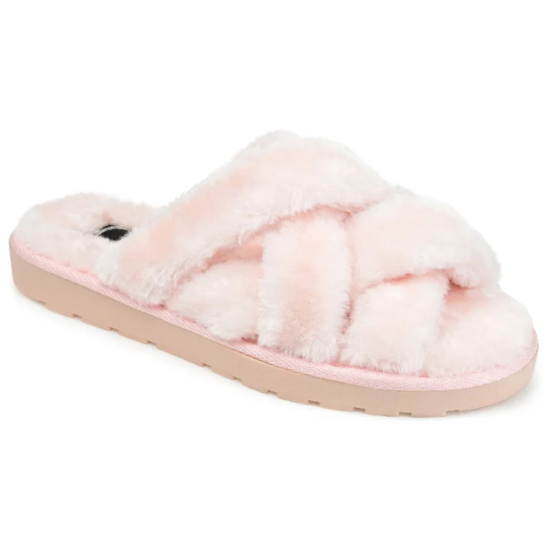 Journee Collection Women's Faux Fur Quiet Slipper Distressed Leather Shoe Style  