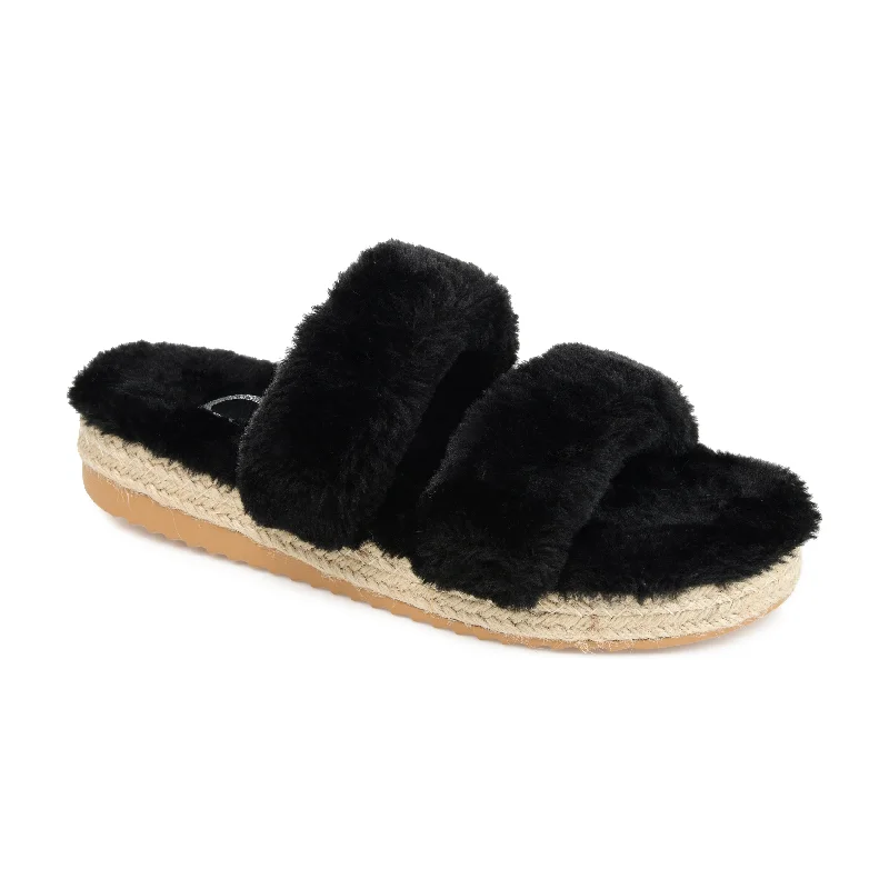 Journee Collection Women's Faux Fur Relaxx Slipper Retro Plimsoll Style  