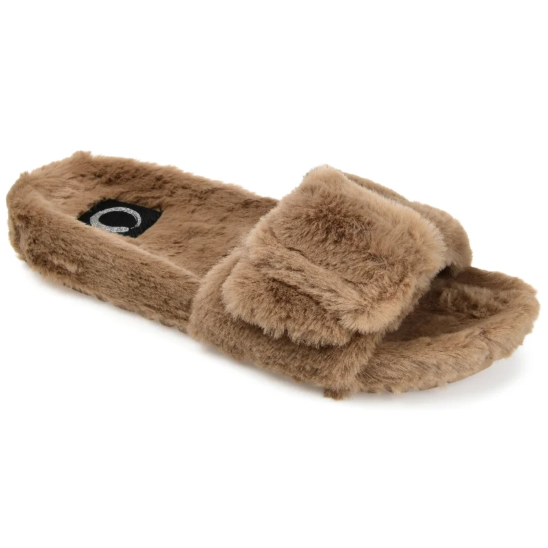 Journee Collection Women's Faux Fur Shadow Slipper Patchwork Shoe Aesthetic  