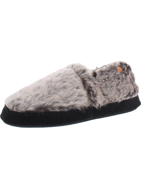 Moc Womens Faux Fur Slip On Moccasin Slippers Ivy League Loafer Look 