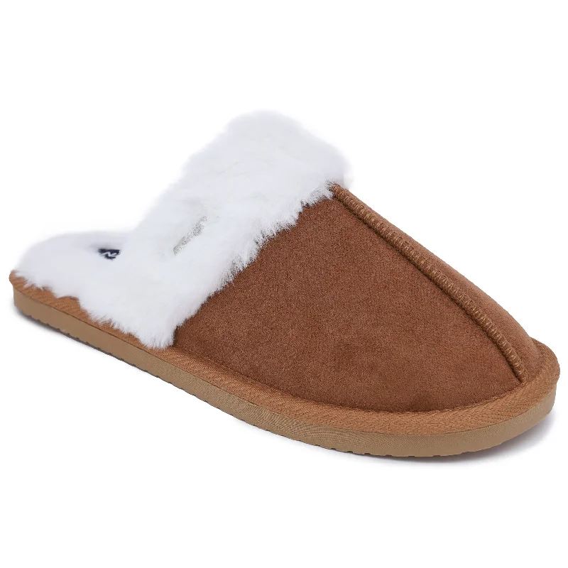 Nautica Microsuede Faux-Fur Trimmed Slipper Comfortable Derby Style  