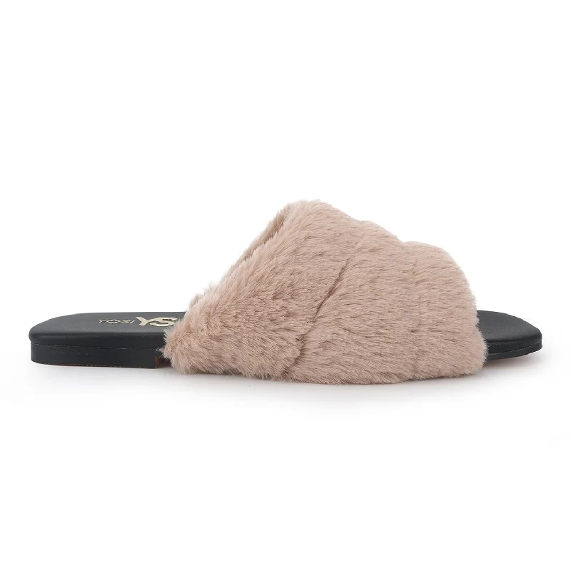 Nora Slipper in Beige Faux Fur Casual Loafer Style          