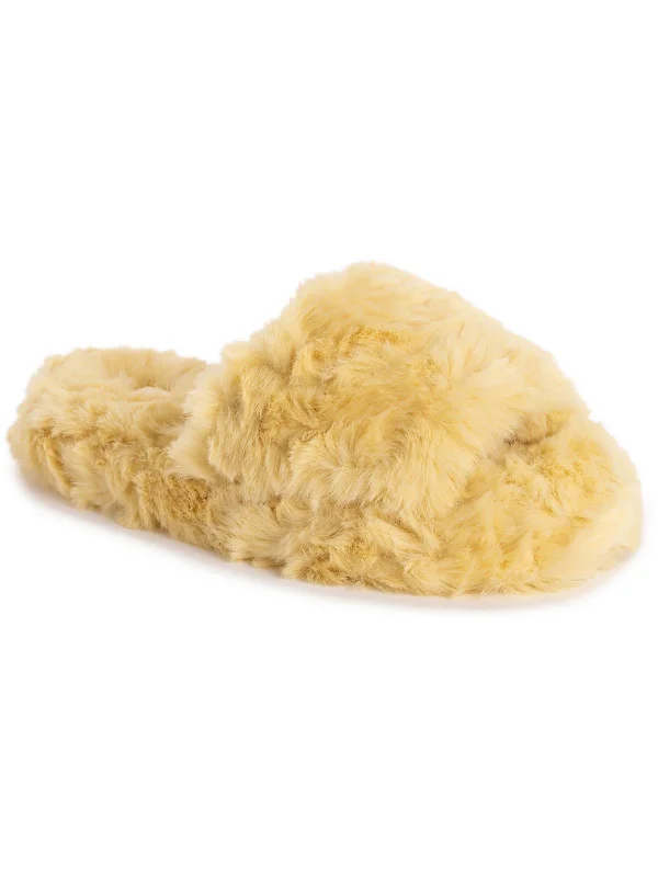 Orla Womens Faux Fur Slip On Slide Slippers Two - Tone Shoe Design  