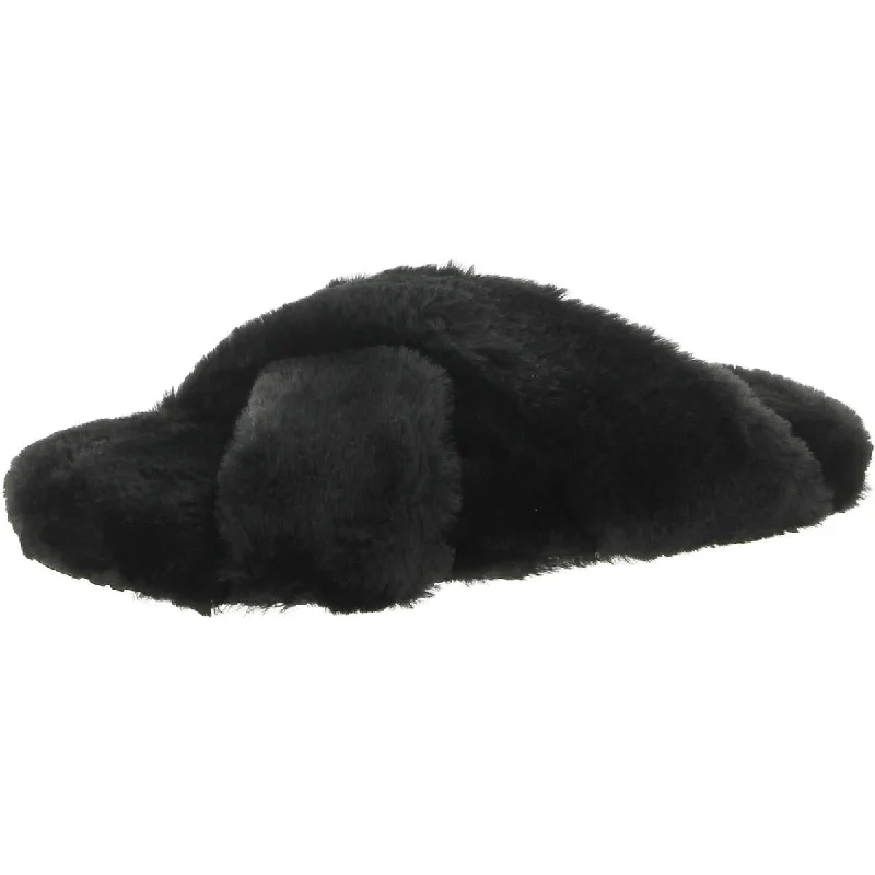 Susie Womens Fluffy Slip On Slide Slippers Two - Tone Shoe Design  