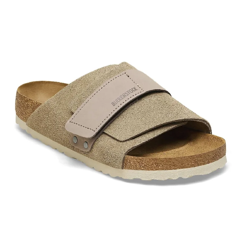 Unisex Kyoto Nubuck-Suede Leather Slide In Taupe Lightweight Tennis Sneaker Look  