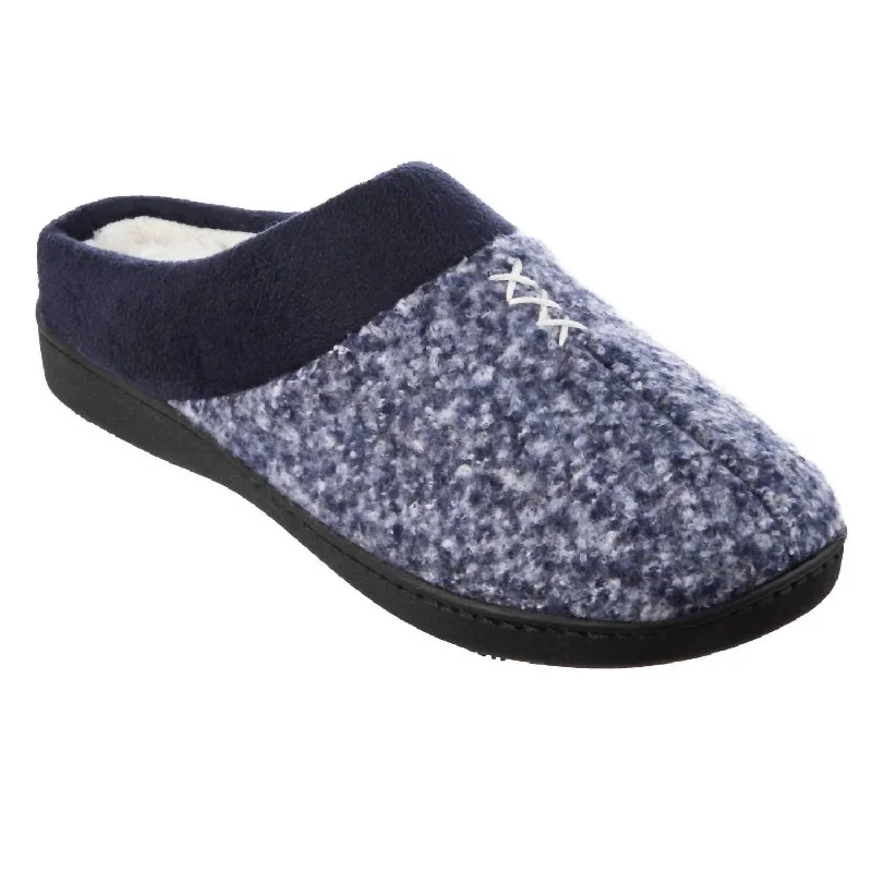 Women’S Heathered Knit Jessie Hoodback Slippers In Navy Retro Basketball Sneaker Design Women’S Heathered Knit Jessie Hoodback Slippers In Navy Retro Basketball Sneaker Design