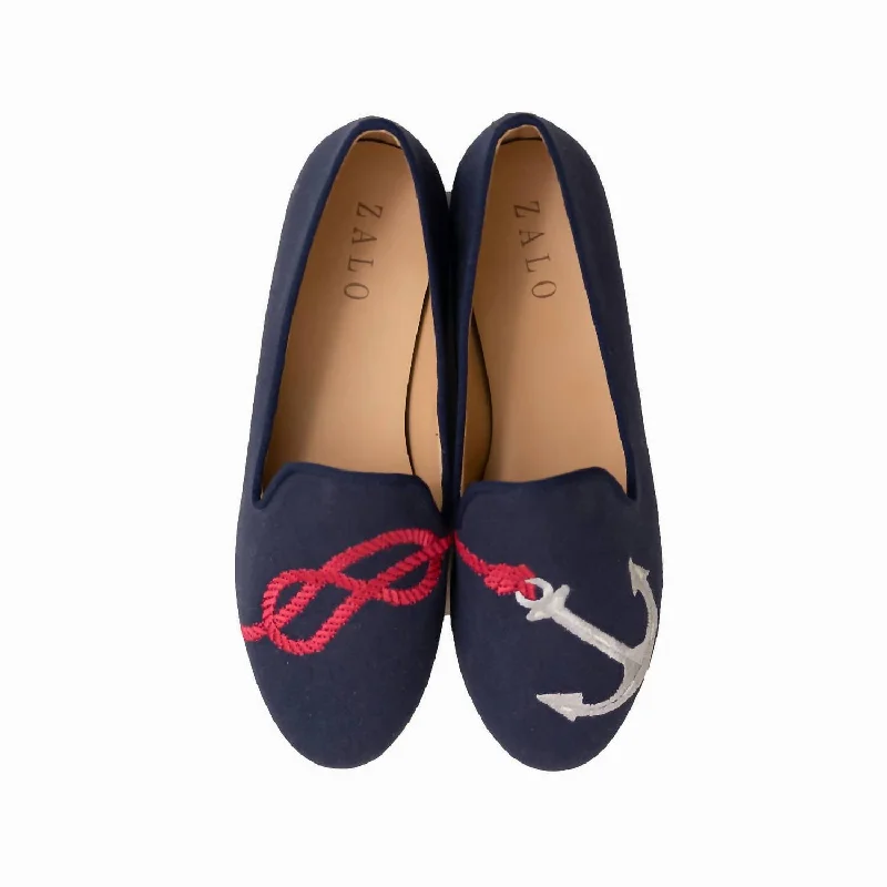 Women's Anchor Slipper In Navy Memory - Foam Slipper Look  