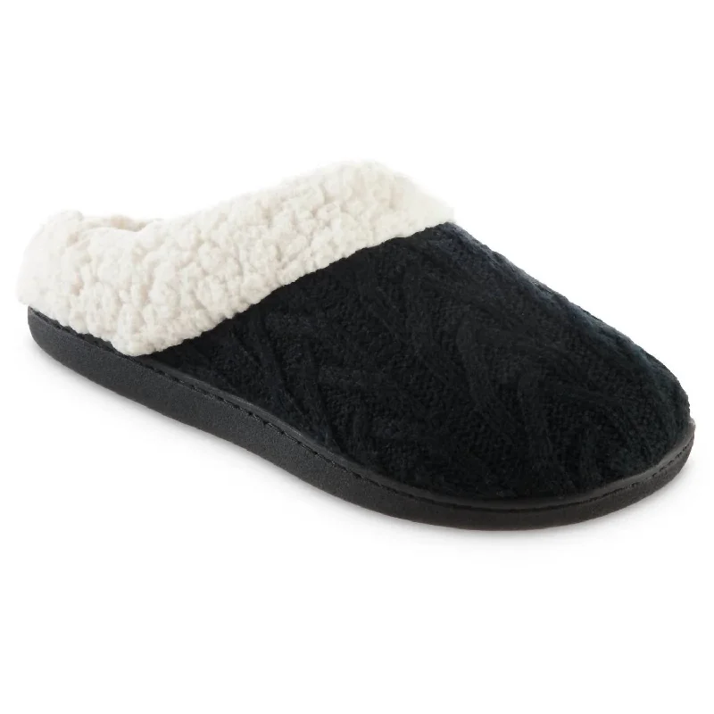 Women's Cable Knit Alexis Hoodback Slippers In Black Lightweight Tennis Sneaker Look Women's Cable Knit Alexis Hoodback Slippers In Black Lightweight Tennis Sneaker Look