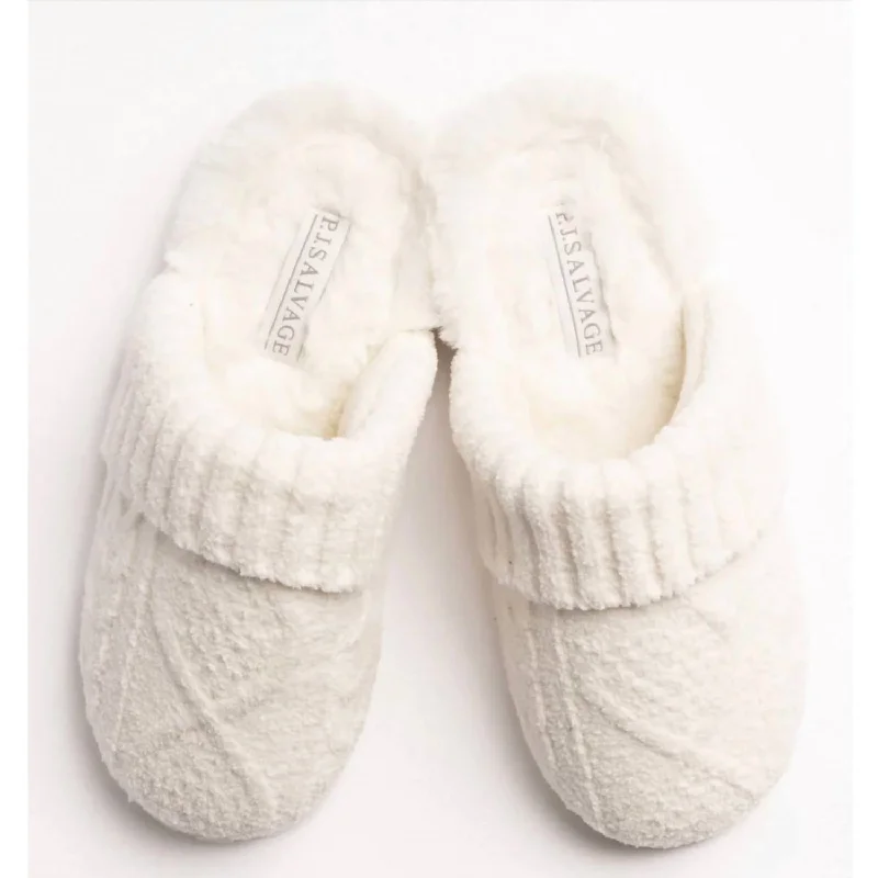 Women's Cable Knit Slides In Ivory Tassel Driving Shoe Look 