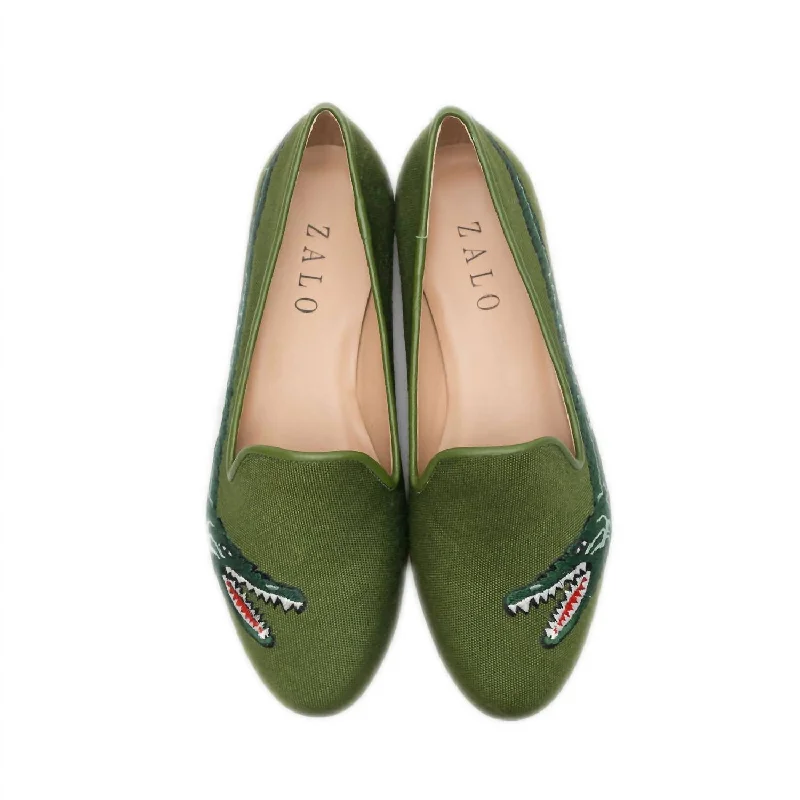 Women's Caiman Slipper In Olive Slide Sandal Beach Style  