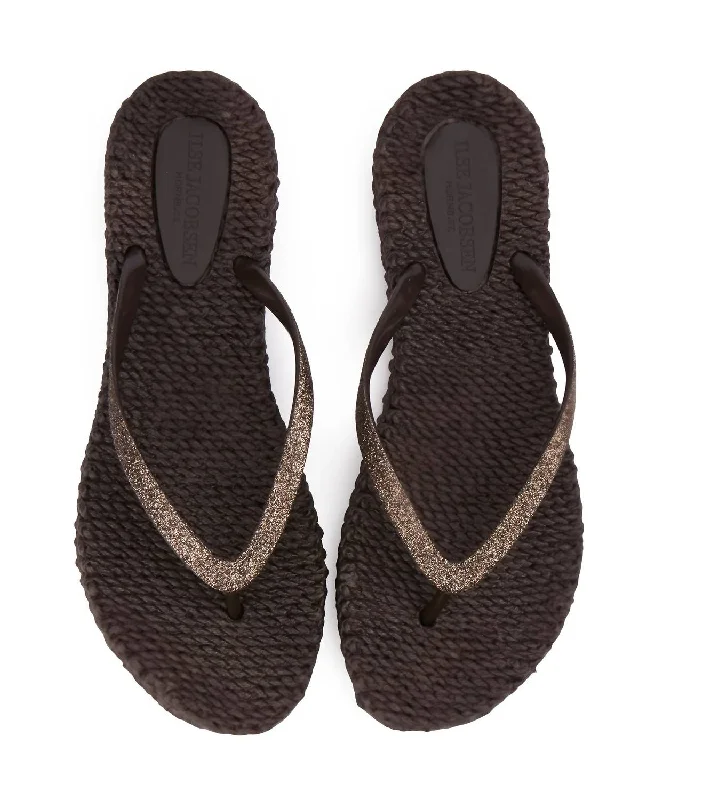 Women's Cheerful Glitter Flip Flops In Bronze Tailored Oxford Style 