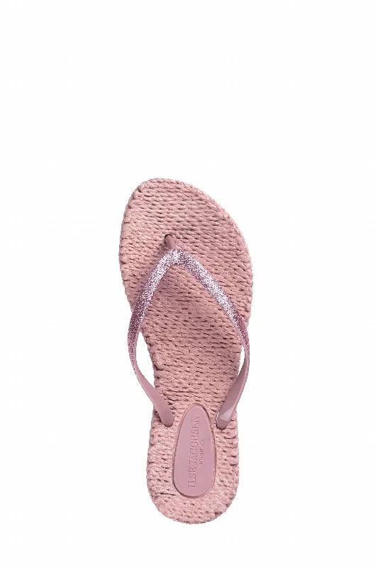 Women's Cheerful Glitter Flip Flops In Mauve Wingtip Oxford Design 