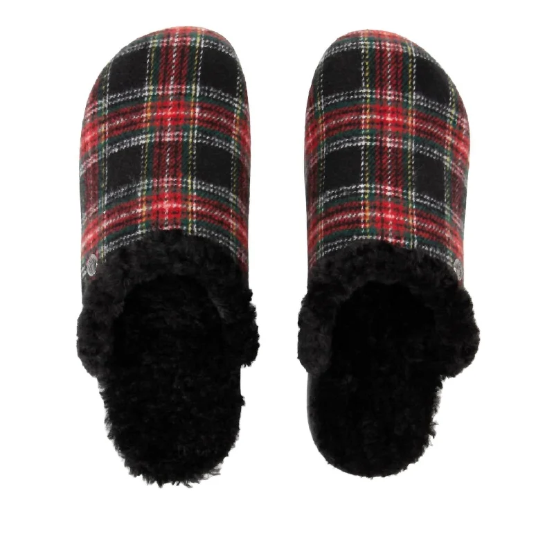 Women's Comfee Slippers In Plaidly Black Minimalist Sneaker Style  