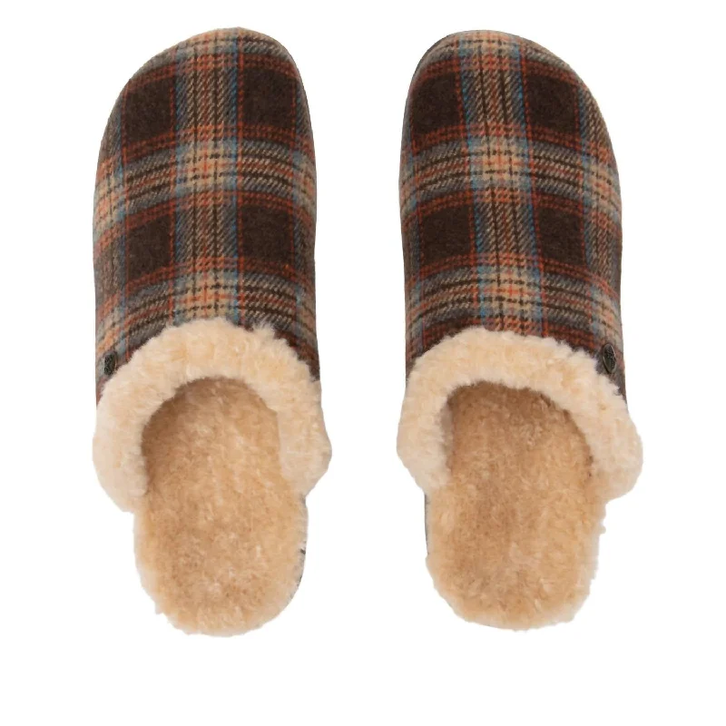 Women's Comfee Slippers In Plaidly Brown Monochromatic Shoe Look  