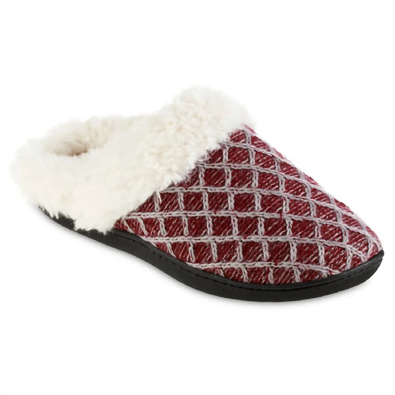 Women's Diamond Sweater Knit Hoodback Slipper In Garnet Embroidered Cowboy Boot Design  
