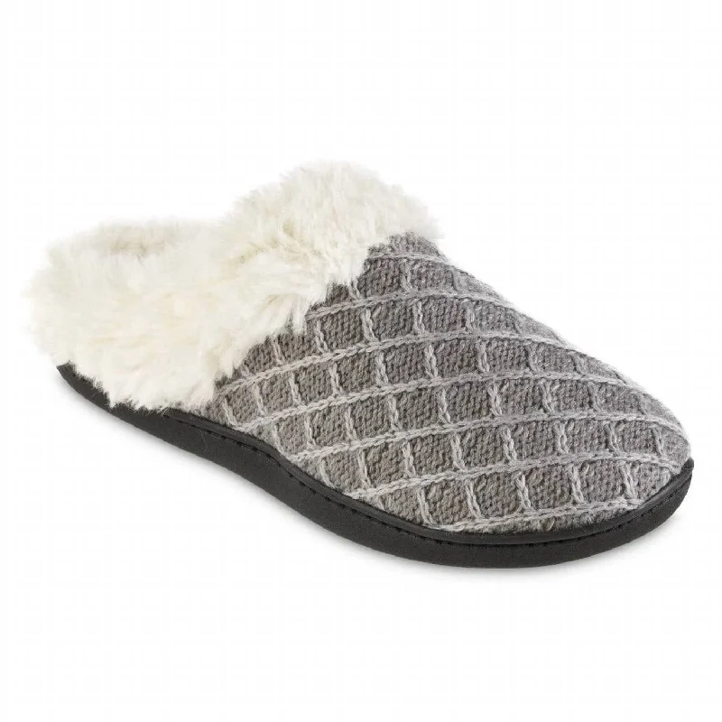 Women's Diamond Sweater Knit Hoodback Slipper In Light Gray Strap - Up Sandal Resort Style  