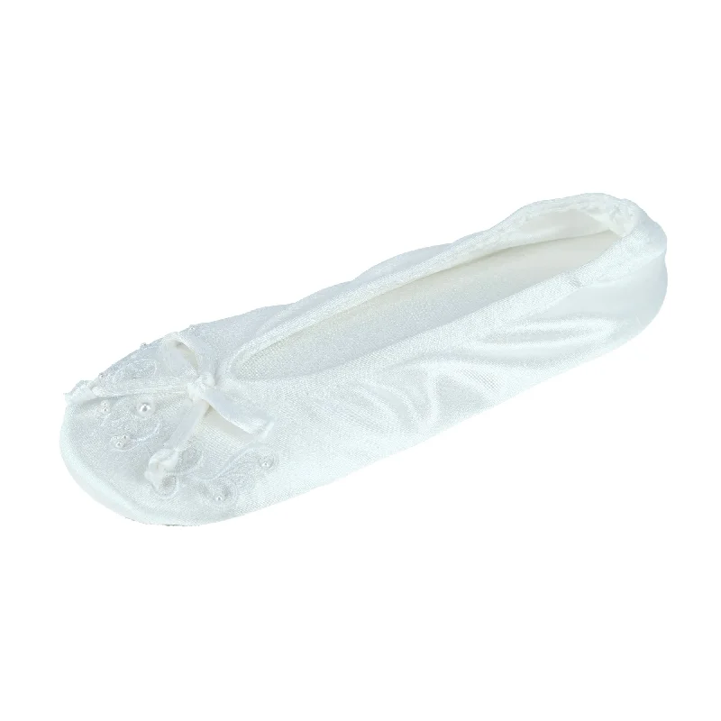 Women's Embroidered Pearl Satin Ballerina Slippers Bespoke Shoe Aesthetic 