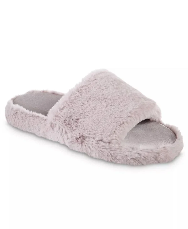 Women's Faux Fur And Satin Tabby Slipper In Thistle Ankle - High Military Boot Style  
