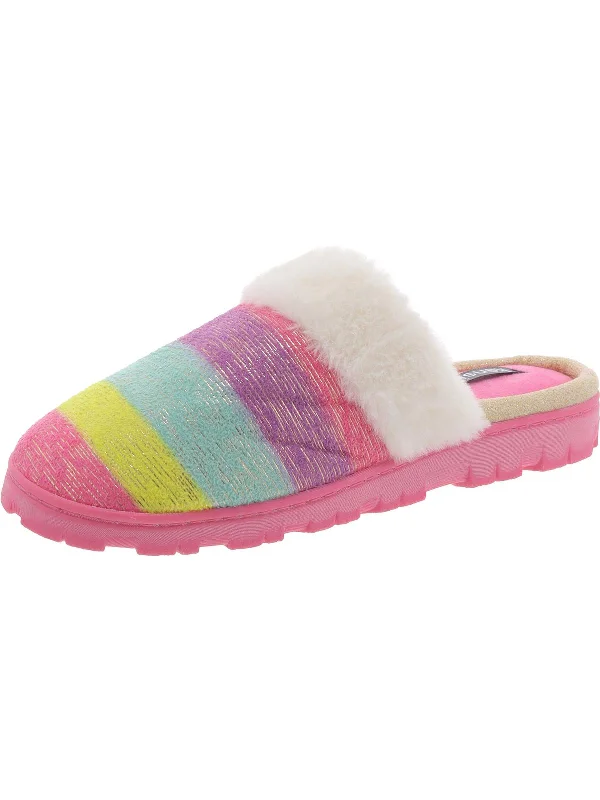 Womens Faux Fur Cozy Slide Slippers Open - Lacing Derby Look  
