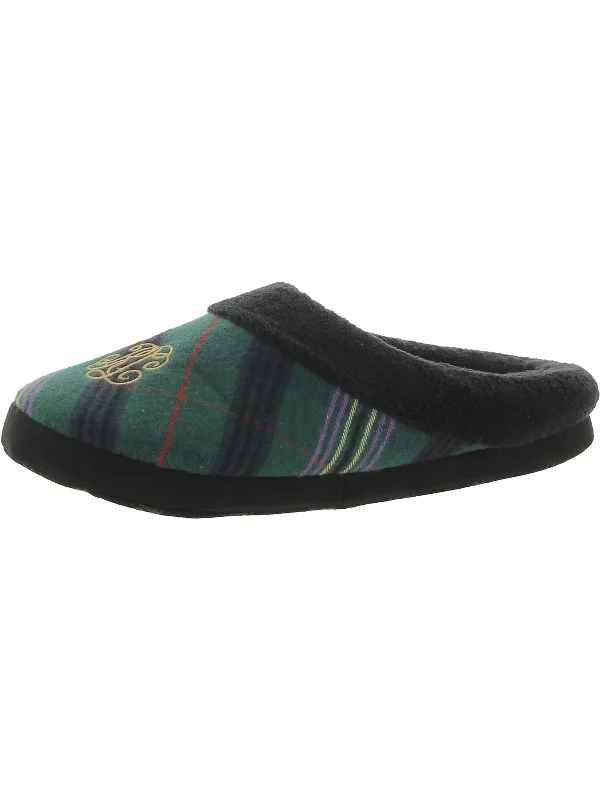Womens Faux Fur Embroidered Slide Slippers Checkered Shoe Pattern Look  