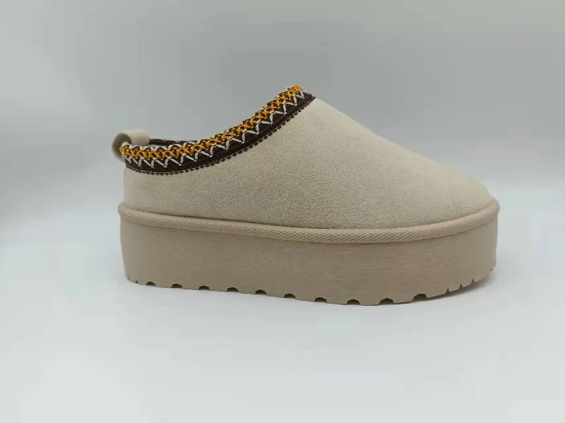 Women's Fuzzy Platform Slipper In Nude Single - Buckle Monk Look  