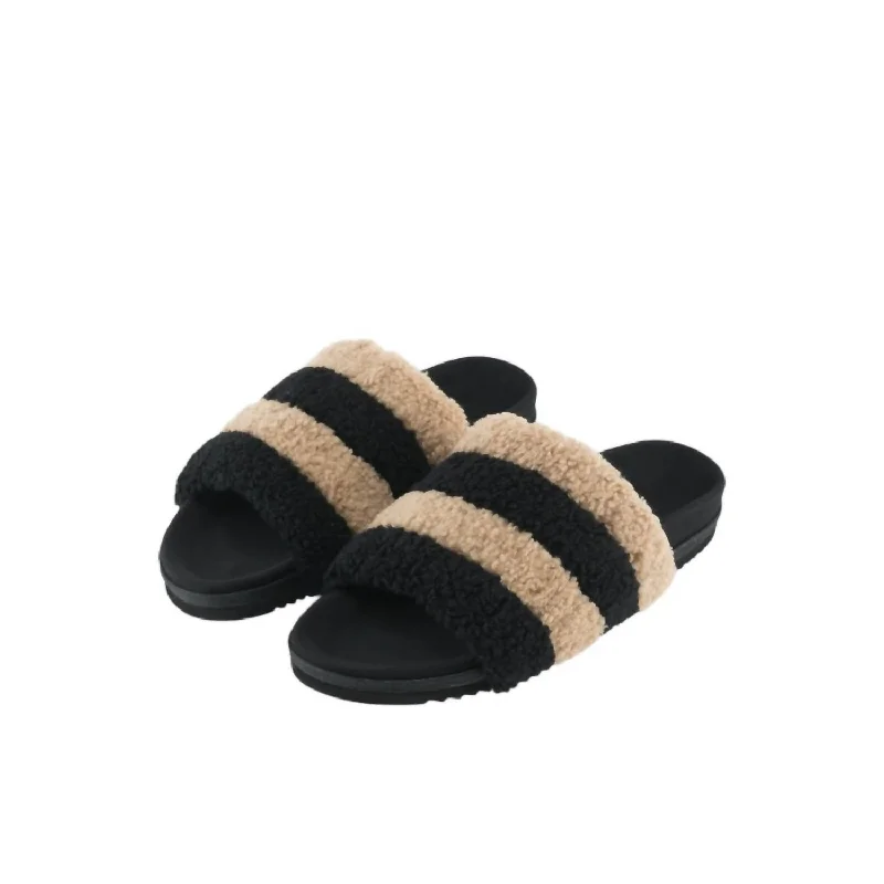 Women's Fuzzy Prism Slipper In Beige/nude Beaded Moccasin Design 