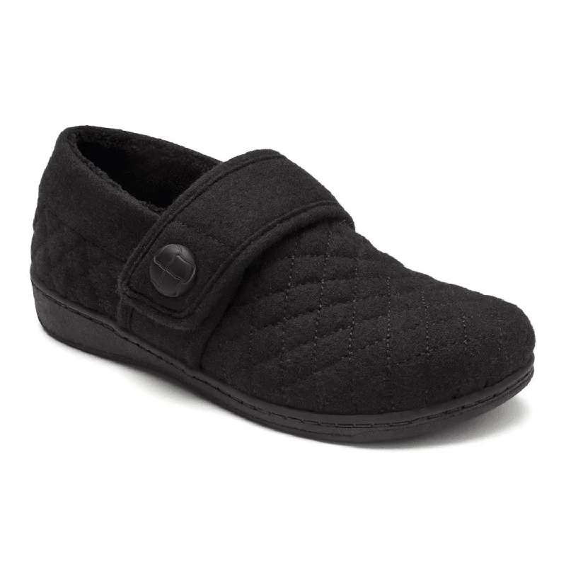 Women's Jackie Flannel Slipper - Medium Width In Black Quilted Shoe Design  