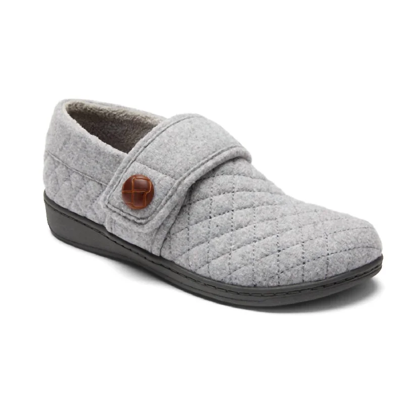 Women's Jackie Flannel Slipper - Medium Width In Grey Checkered Shoe Pattern Look  