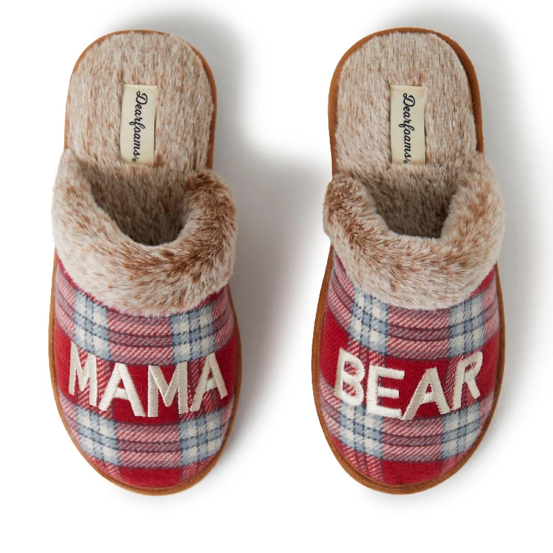 Women's Mama Bear Red Plaid Scuff Slippers Victorian - Era Boot Style  