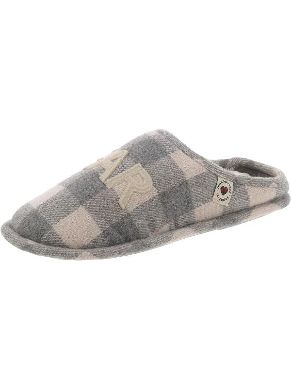 Womens Plaid Faux Fur Lined Slide Slippers Business Monk Strap Style  