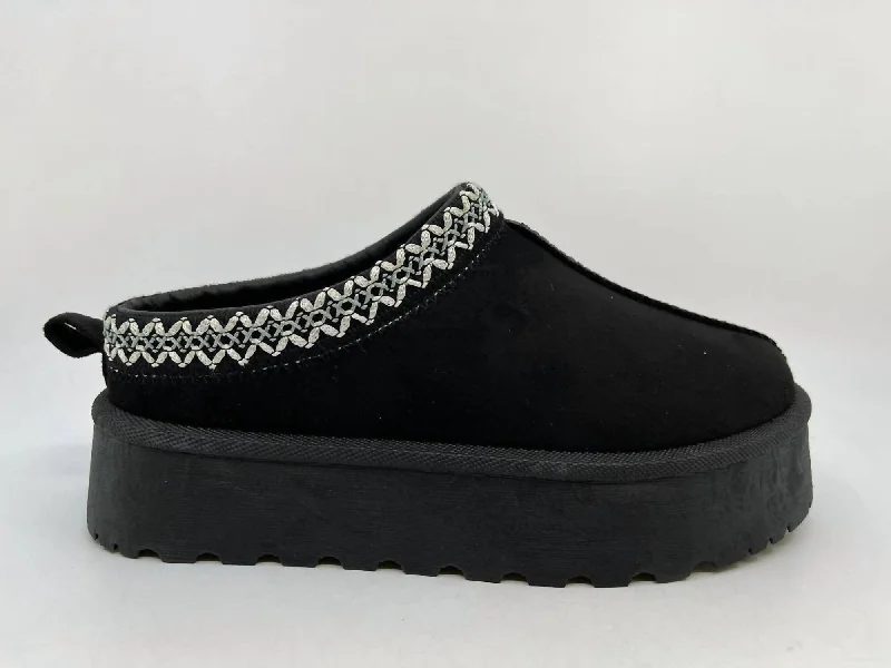 Women's Platform Outdoor Slippers In Black Business Monk Strap Style  