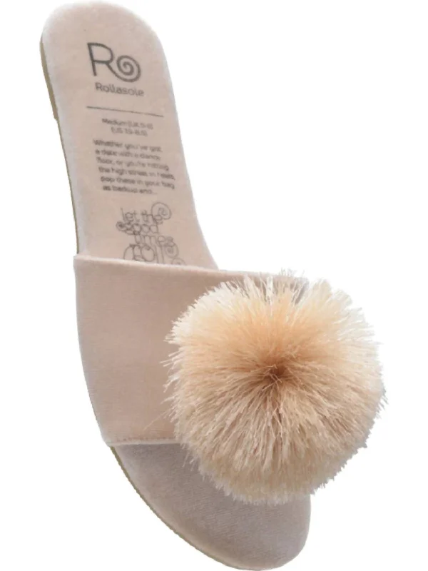 Women's Pom Pom Slippers In Champagne Cowboy Boot Western Style  