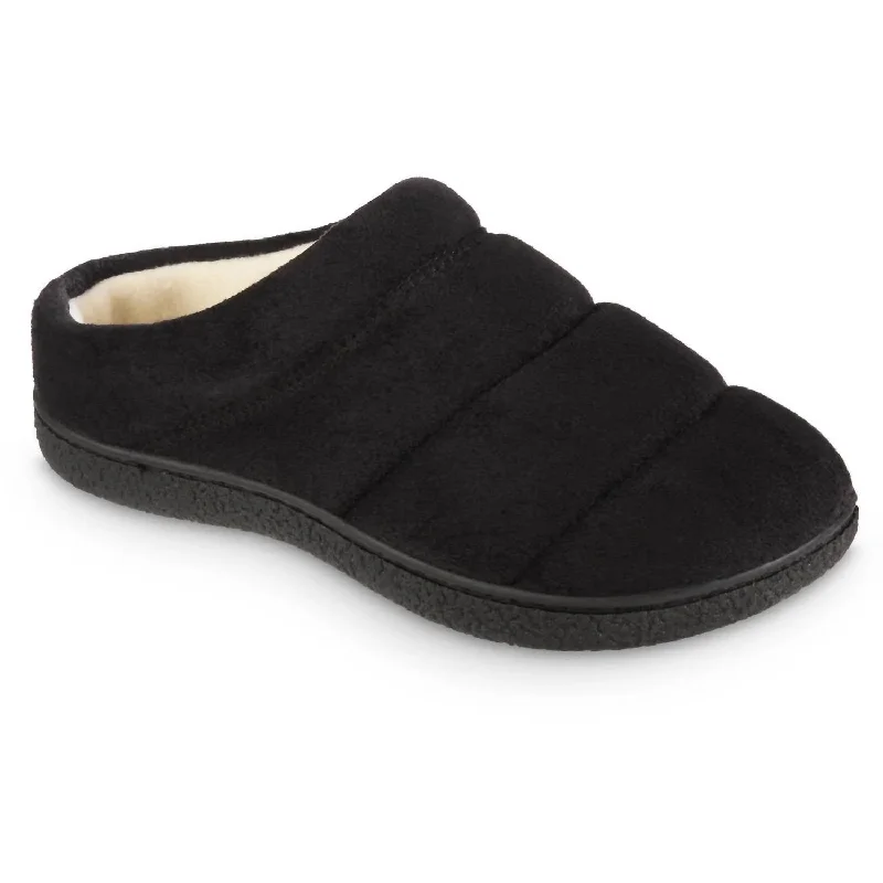 Women's Recycled Microsuede Puffer Clog Slipper In Black Distressed Leather Shoe Style  