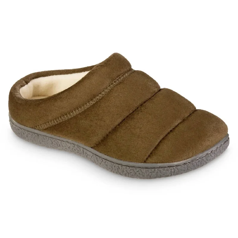 Women's Recycled Microsuede Puffer Clog Slipper In Olive Patchwork Shoe Aesthetic  