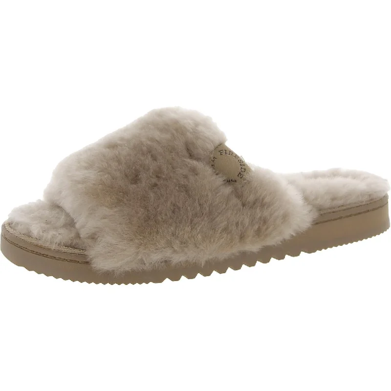 Womens Shearling Slip On Slide Slippers Checkered Shoe Pattern Look  