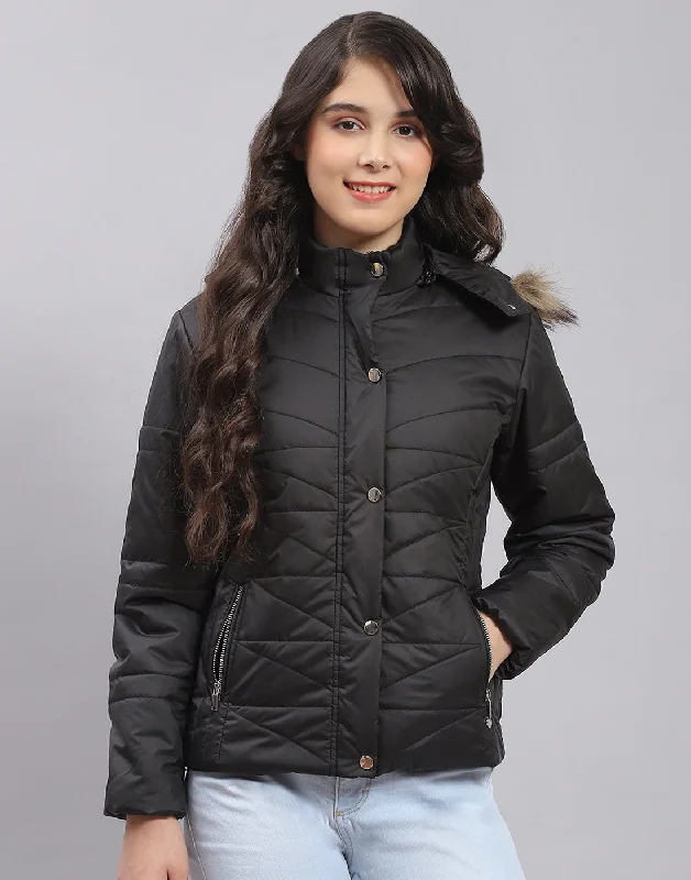 Girls Black Solid Hooded Full Sleeve Girls Jacket