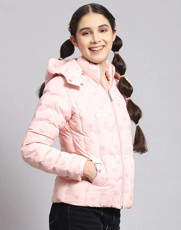 Girls Pink Printed Hooded Full Sleeve Girls Jacket