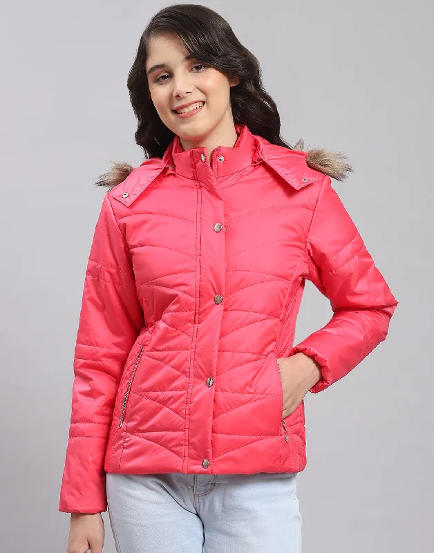 Girls Pink Solid Hooded Full Sleeve Girls Jacket