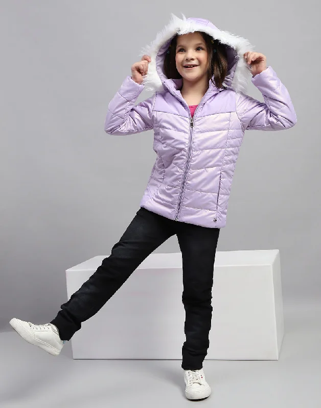 Girls Purple Solid Hooded Full Sleeve Jacket