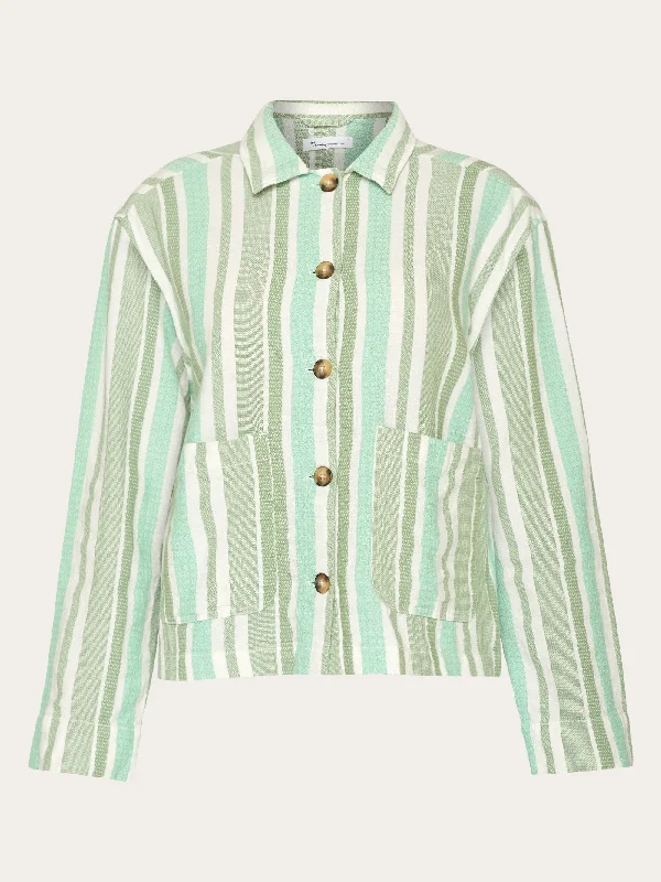 Jacquard woven stripe regular overshirt - GOTS/Vegan - Green stripe