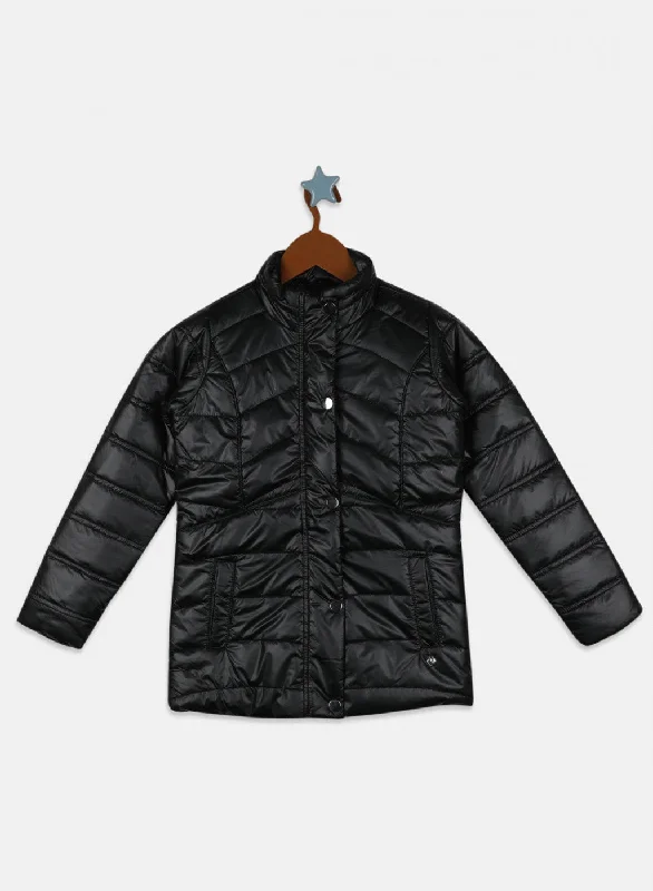 Girls Black Solid Jacket