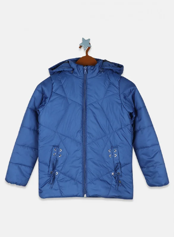 Girls Blue Solid Jacket