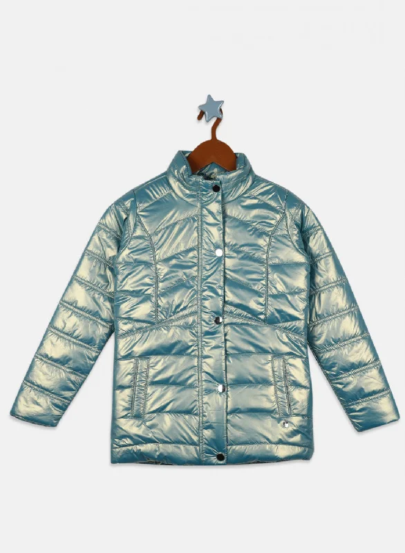 Girls Green Solid Jacket