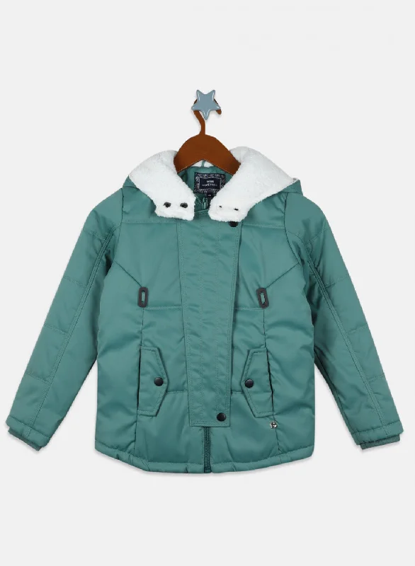 Girls Green Solid Jacket