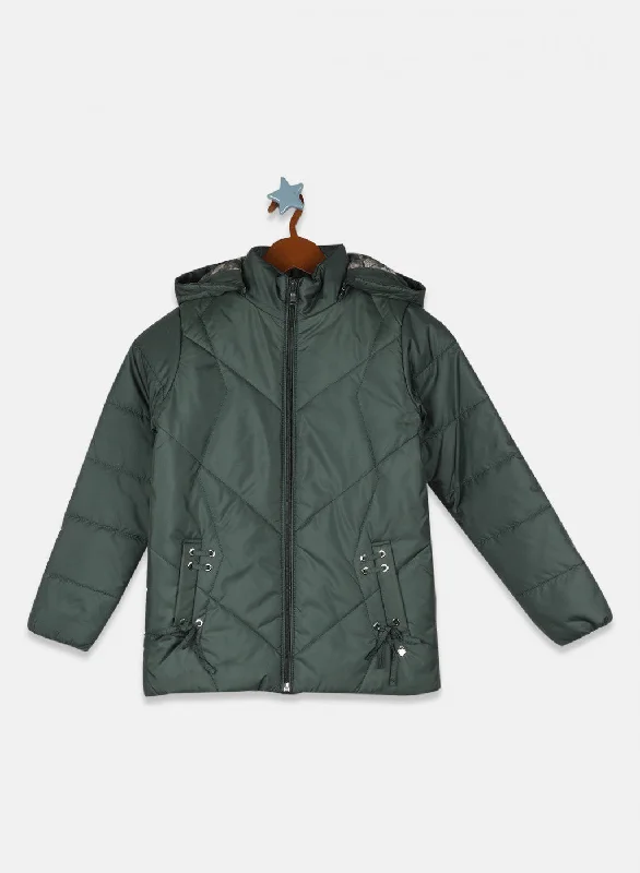 Girls Green Solid Jacket