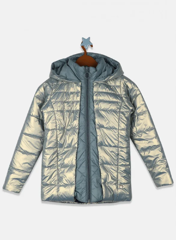 Girls Grey Solid Jacket